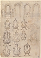 Studies for Coffee Urns, Arched-top Altars, and an Altar Project for the Baptistery of Florence Cathedral (recto); Studies for Chapels and Portals (verso), Giovanni Battista Foggini (Italian, Florence 1652–1725 Florence), Pen and light brown ink, brush and gray wash over traces of black chalk (recto and verso)